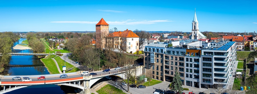 View of city of Oswiecim in Poland, where Nazi Auschwitz concentration camp is located