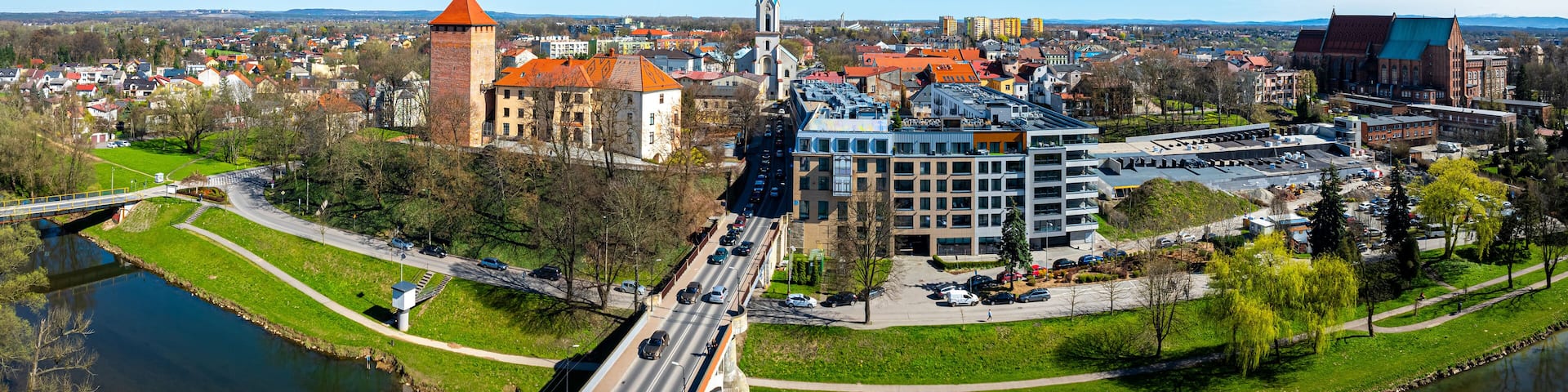 View of city of Oswiecim in Poland, where Nazi Auschwitz concentration camp is located