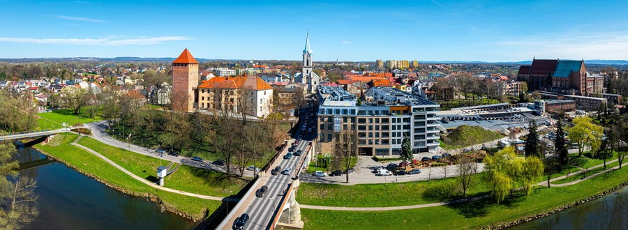 View of city of Oswiecim in Poland, where Nazi Auschwitz concentration camp is located