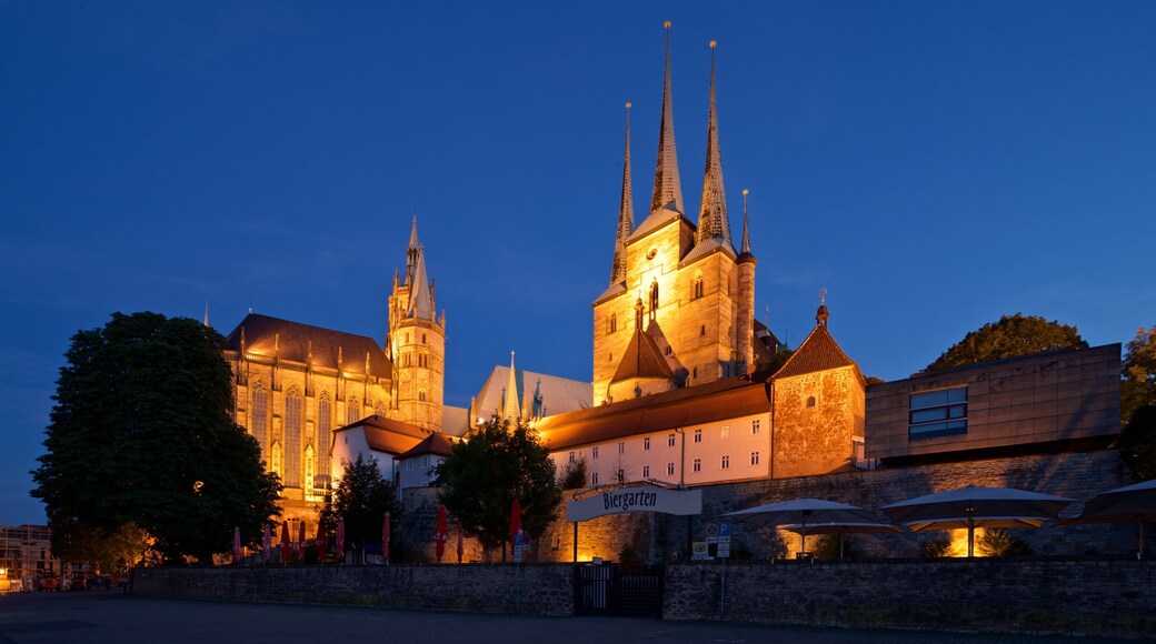 Erfurt Cathedral featuring night scenes, heritage architecture and a city