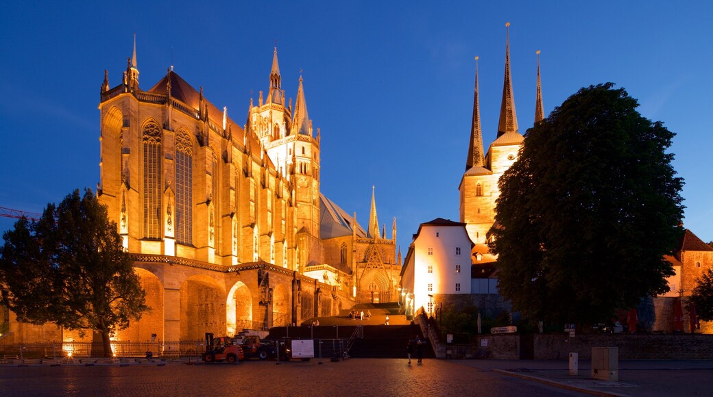 Erfurt Cathedral featuring a church or cathedral, heritage architecture and night scenes