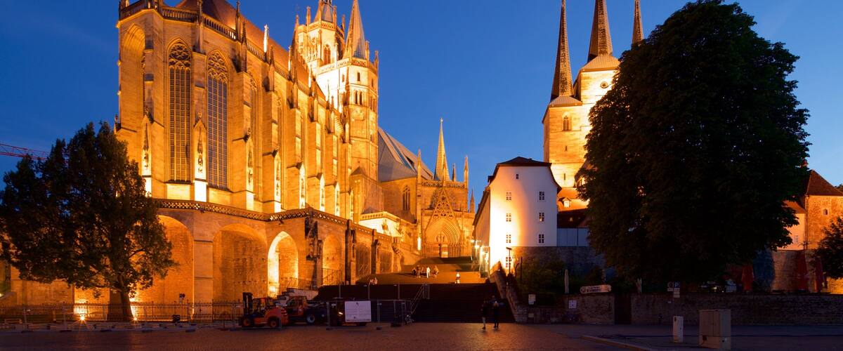 Erfurt Cathedral featuring heritage architecture, night scenes and a church or cathedral