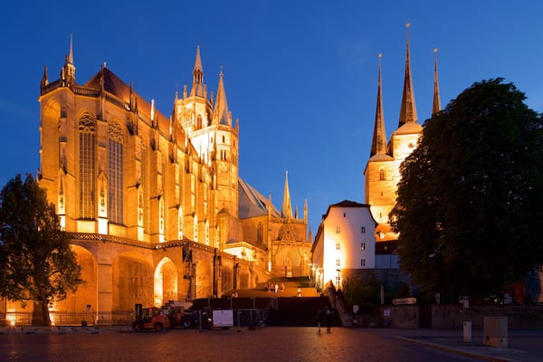 Erfurt Cathedral featuring heritage architecture, night scenes and a church or cathedral