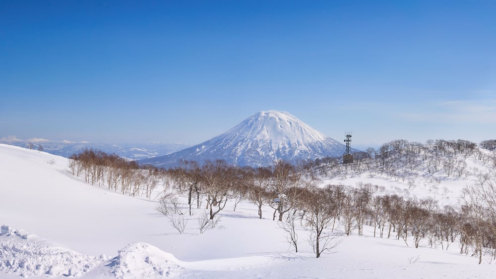 Panorama landscape of Niseko view on the mountain and yotei mountain in background