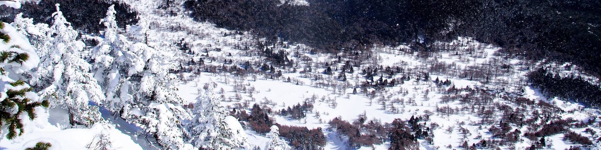 A snow-covered mountain with a clear sky.