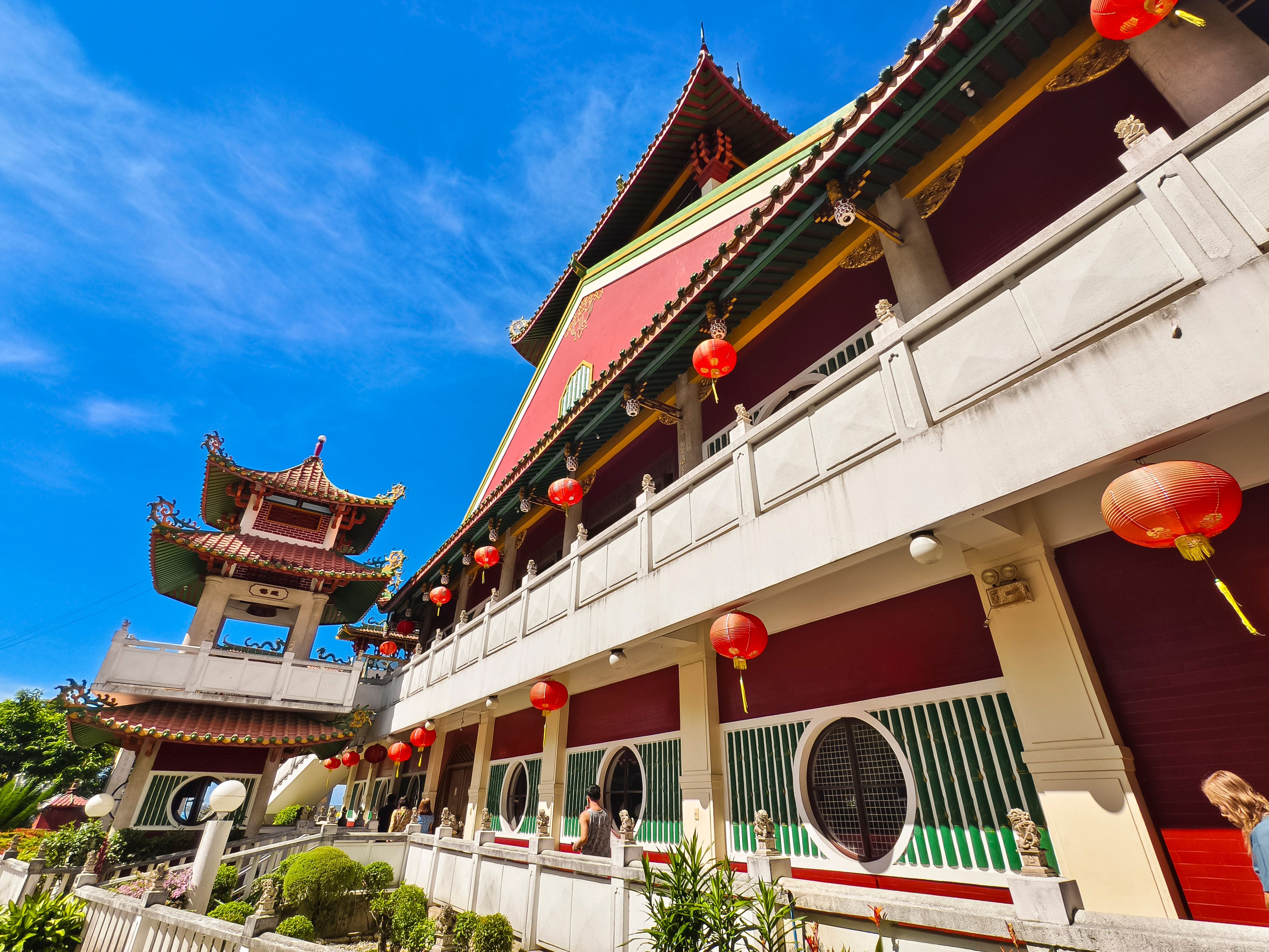 Ma-Cho Temple in San Fernando, La Union adorned with bright red Chinese lanterns