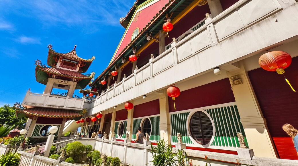 Ma-Cho Temple in San Fernando, La Union adorned with bright red Chinese lanterns