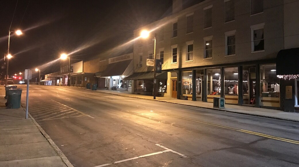 Madison Dry Good at night in downtown Madison, NC