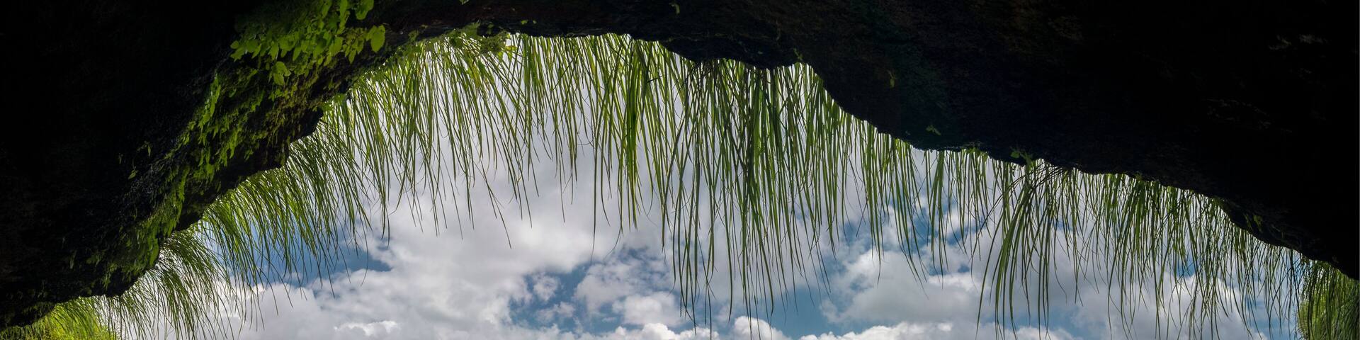 View of Valley from the cave entrance on Lohagad Fort,Pune,Maharashtra,India