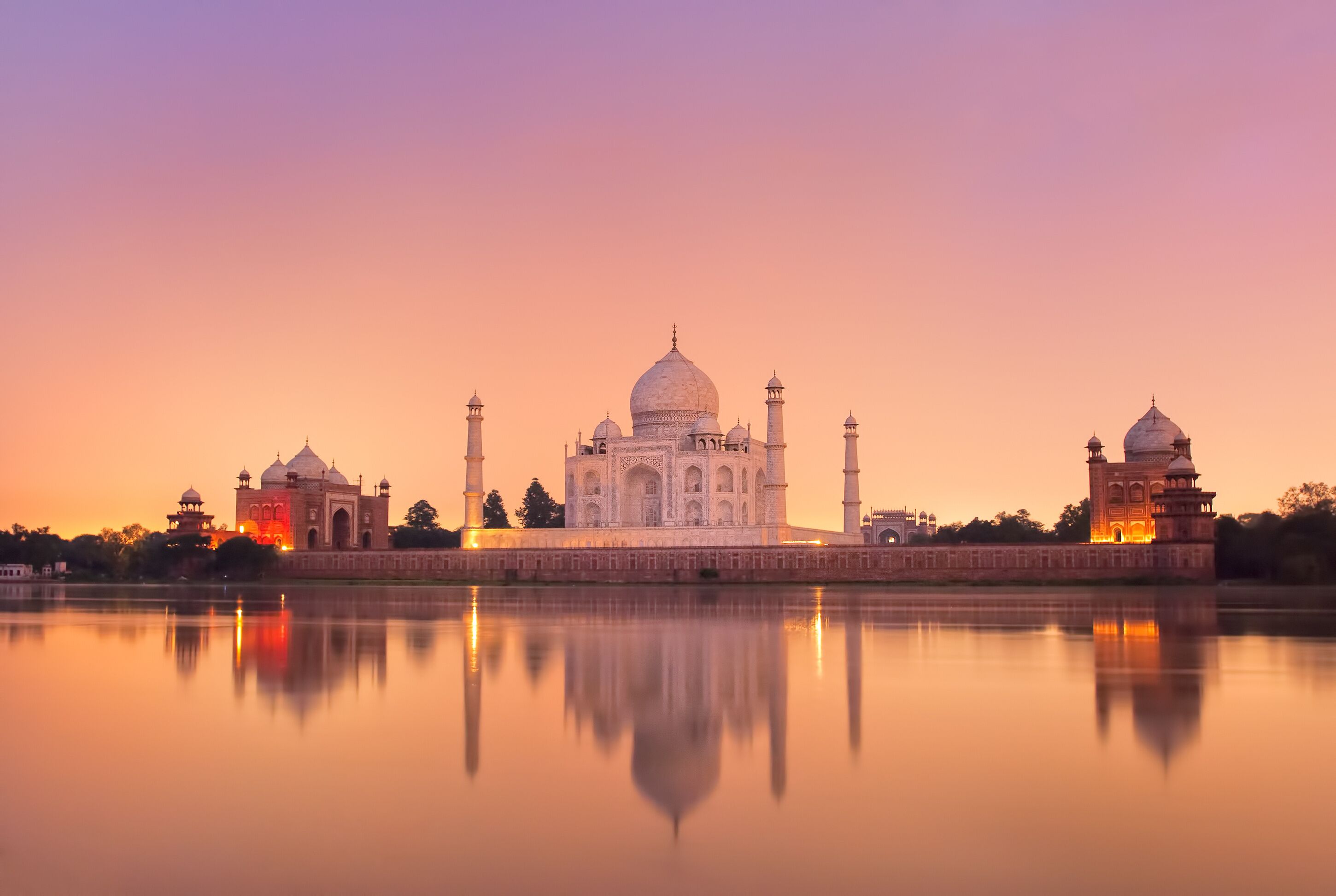Taj Mahal in Agra, India on sunset