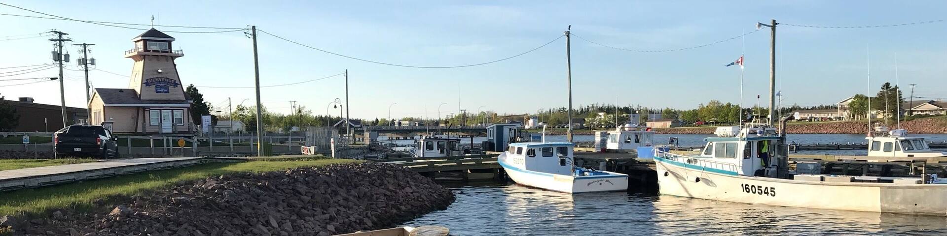 Nice little boardwalk on the river, near fishing docks and restaurants.
