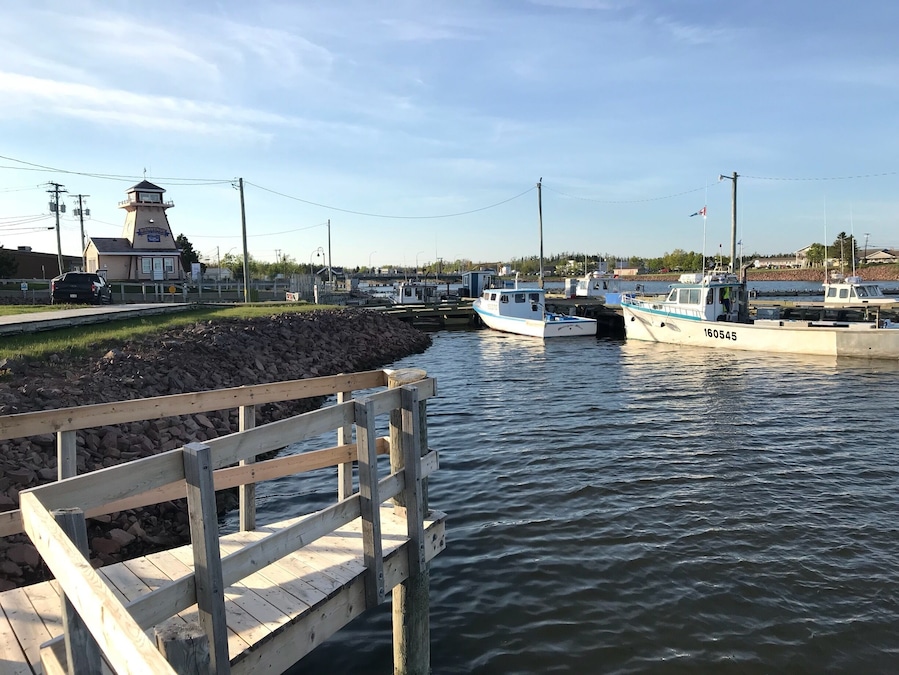 Nice little boardwalk on the river, near fishing docks and restaurants.