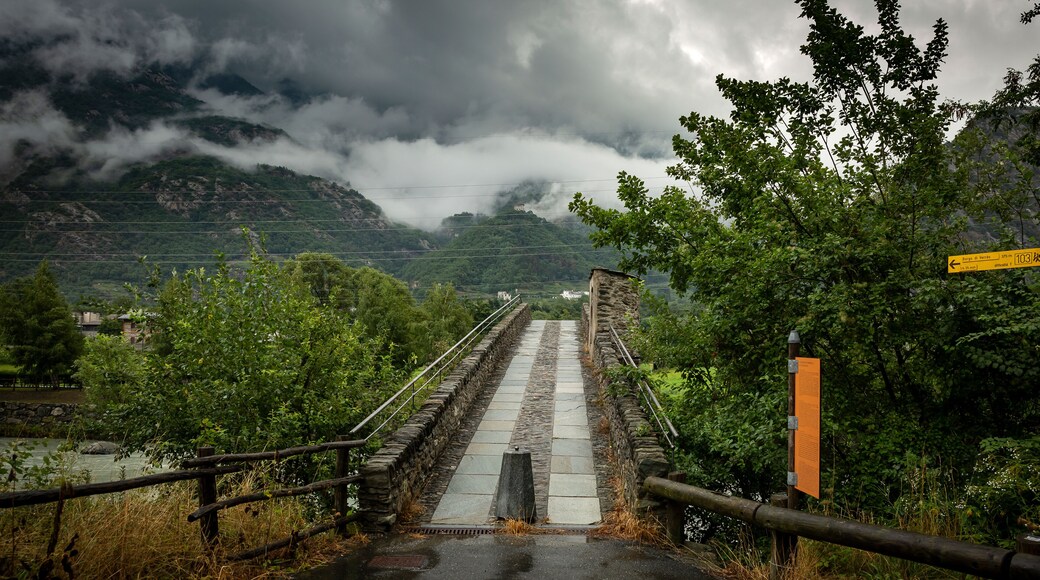 medieval bridge of Echallod over Dora Baltea river, municipality of Arnad, Aosta Valley, Italy