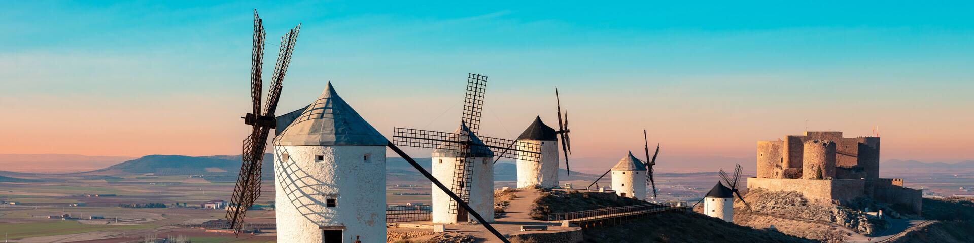 Windmill in Consuegra at sunset, Spain