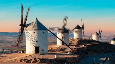 Windmill in Consuegra at sunset, Spain