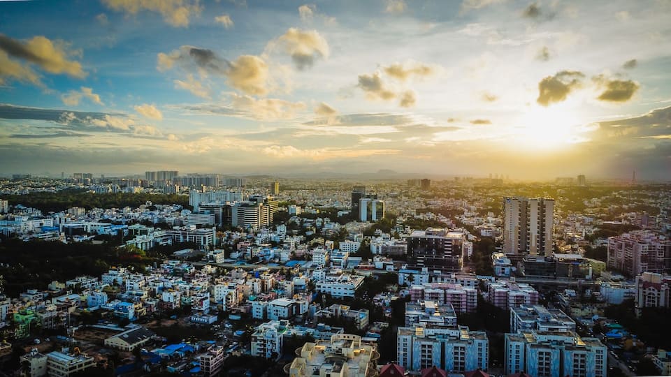 Ariel Shot of beautiful Bangalore City in India