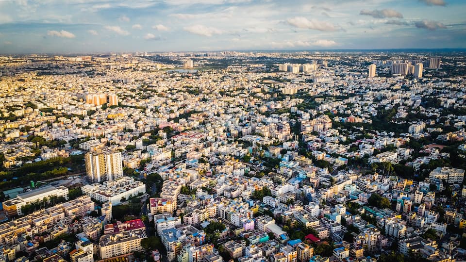 Ariel Shot of beautiful Bangalore City in India