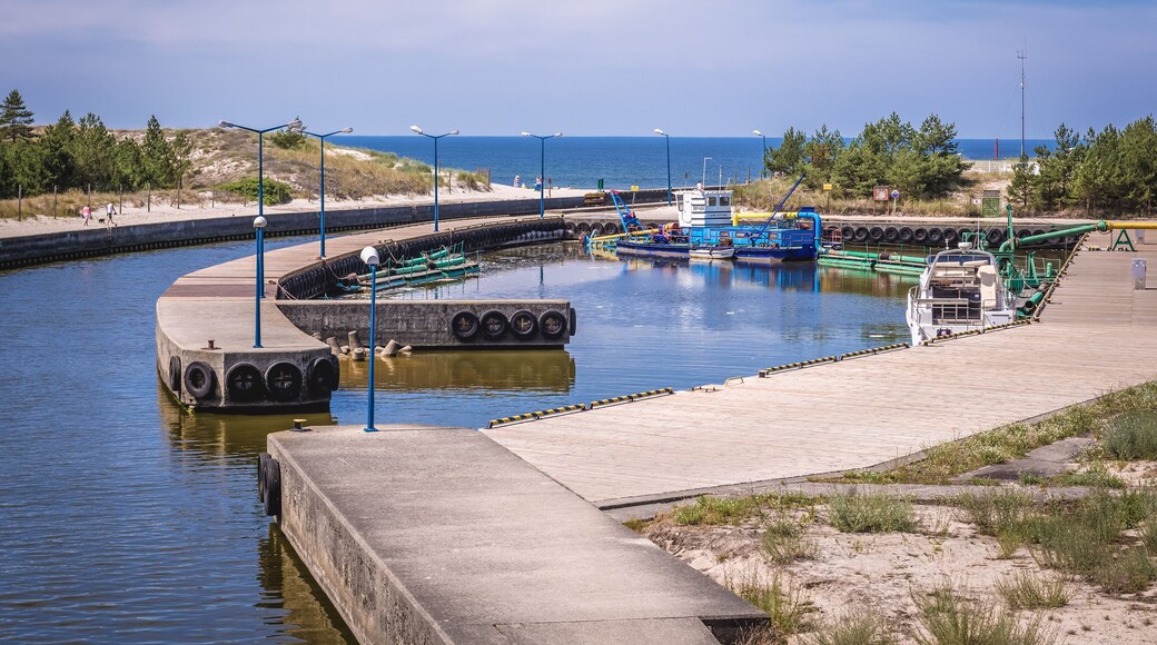 Marina on canal connects Lake Resko and Baltic Sea in Dzwirzyno village, Poland