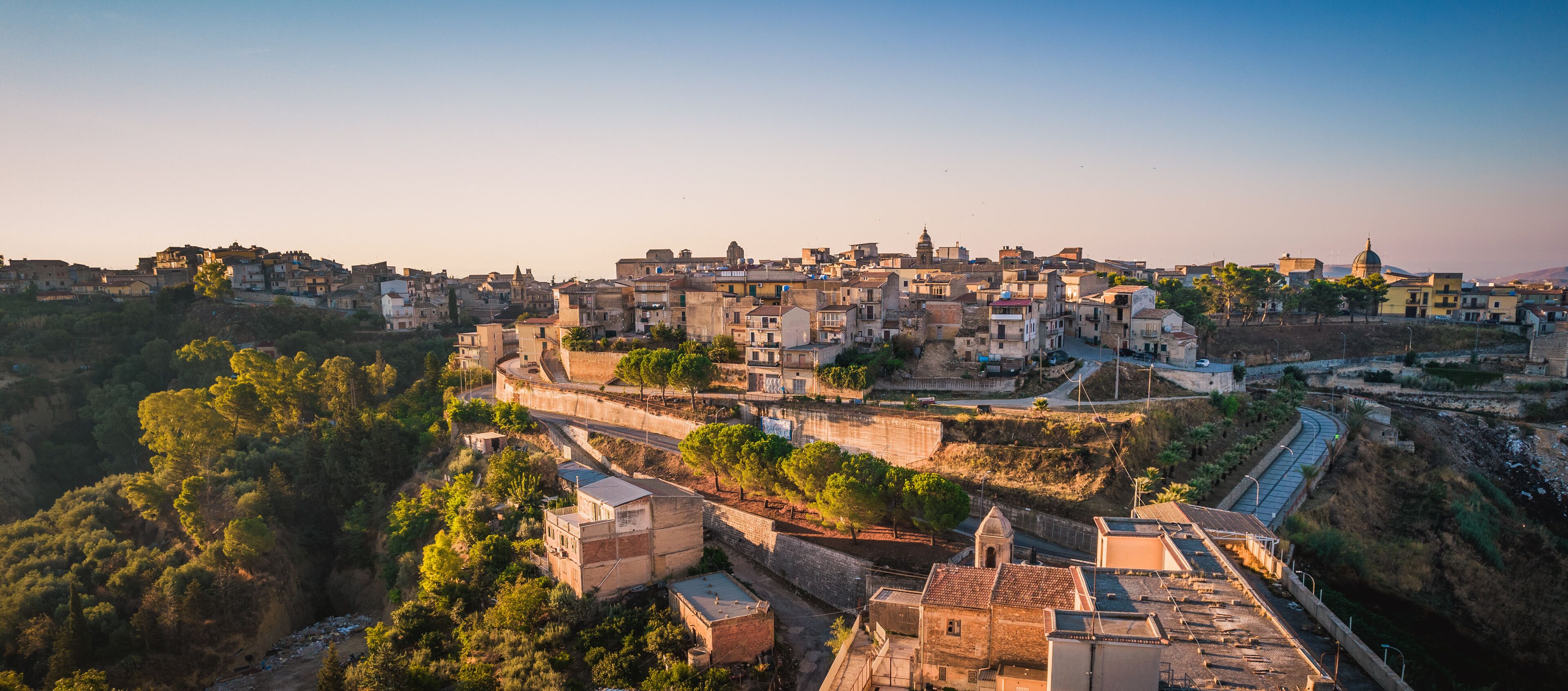 Fantastic View of Mazzarino at Sunrise, Caltanissetta, Sicily, Italy, Europe
