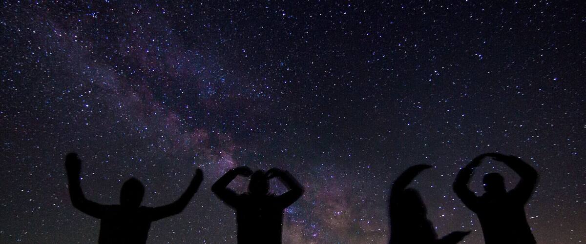 Silhouettes of people against a starry night sky.