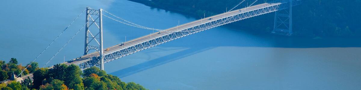 Bear Mountain State Park featuring a river or creek, tranquil scenes and a bridge