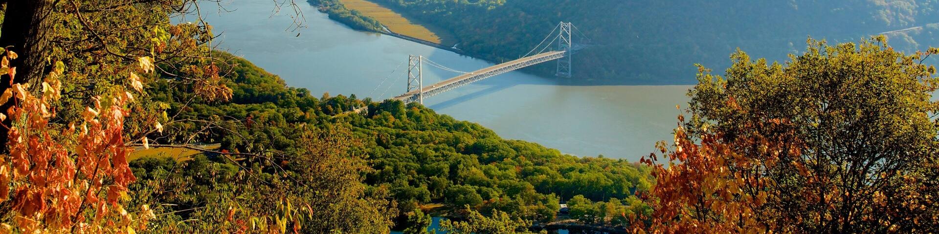 Bear Mountain State Park featuring a river or creek, tranquil scenes and a bridge
