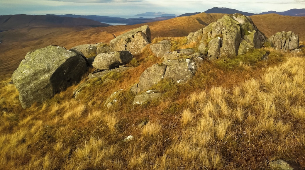 Another one of the cell/mobile phone pictures from this weekend's hiking. Apologies for the loss of meaningful EXIF data - I'm importing these from my iPhone by email as it is refusing to sync, and for some reason this has stripped the file of the most interesting data. This was from a really classy non-munro horseshoe just down from the Corran ferry. Whilst the terror-induced ice and snow of the day before (see www.flickr.com/photos/flatworldsedge/5198977853/) ruled out any proper camera kit, I'm reticent that I didn't take the proper stuff on this walk. That said, we were on the hills for 6-7 hours and the last descent was in the gloaming if not the dark. With a proper DSLR, it'd have added at least an hour and maybe tipped things into disaster. In any event, the iPhone bore up quite well, even if the file doesn't live up to much magnification, especially in the upper reaches of the sky. It does look better pre-upload to Flickr; the first image I've ever had to say that about.