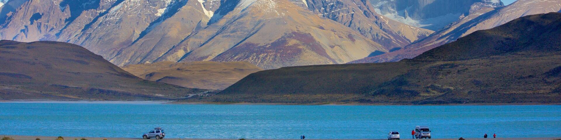 Torres Del Paine featuring a lake or waterhole, landscape views and mountains