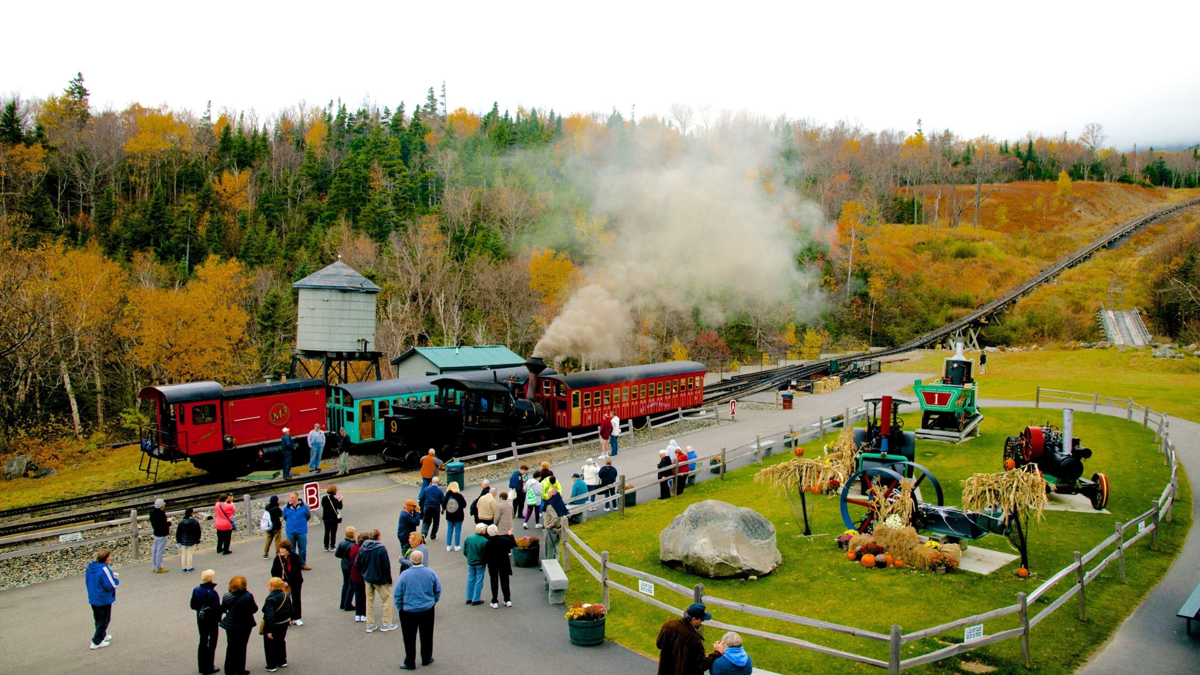 Mount Washington Cog Railway which includes railway items as well as a large group of people