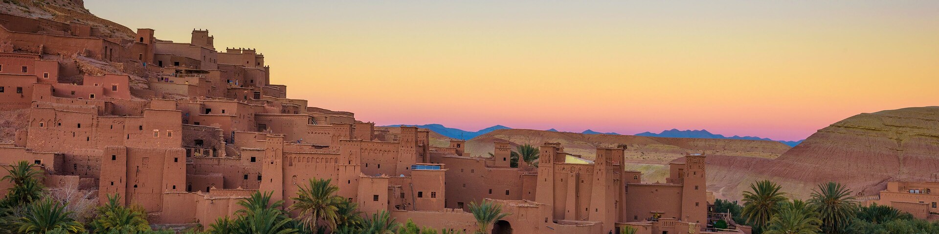 Sunset behind Ait Benhaddou in Morocco