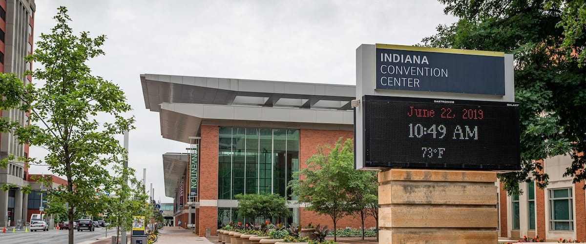 Indiana Convention Center which includes signage and flowers