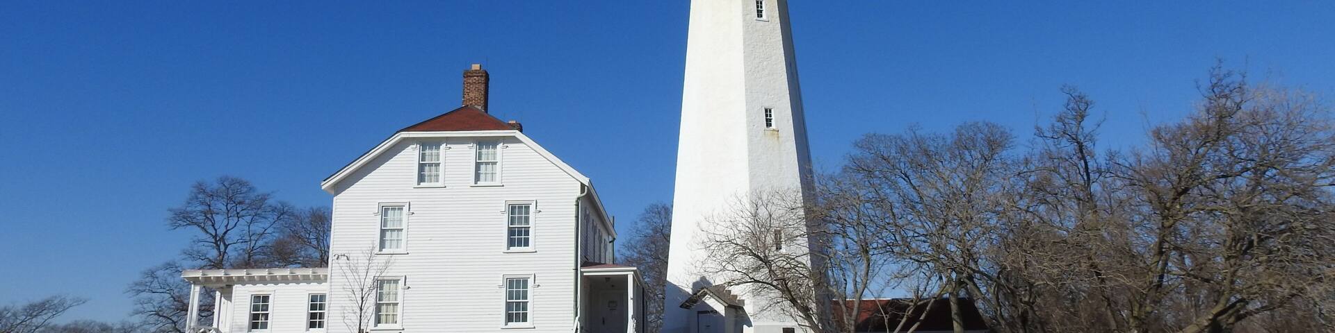 Winter scene of the Sandy Hook Lighthouse, Gateway National Recreation Area, Highlands, Monmouth County, New Jersey.