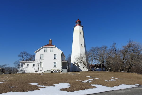 Winter scene of the Sandy Hook Lighthouse, Gateway National Recreation Area, Highlands, Monmouth County, New Jersey.