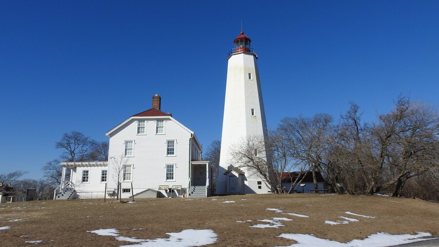Winter scene of the Sandy Hook Lighthouse, Gateway National Recreation Area, Highlands, Monmouth County, New Jersey.