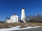 Winter scene of the Sandy Hook Lighthouse, Gateway National Recreation Area, Highlands, Monmouth County, New Jersey.