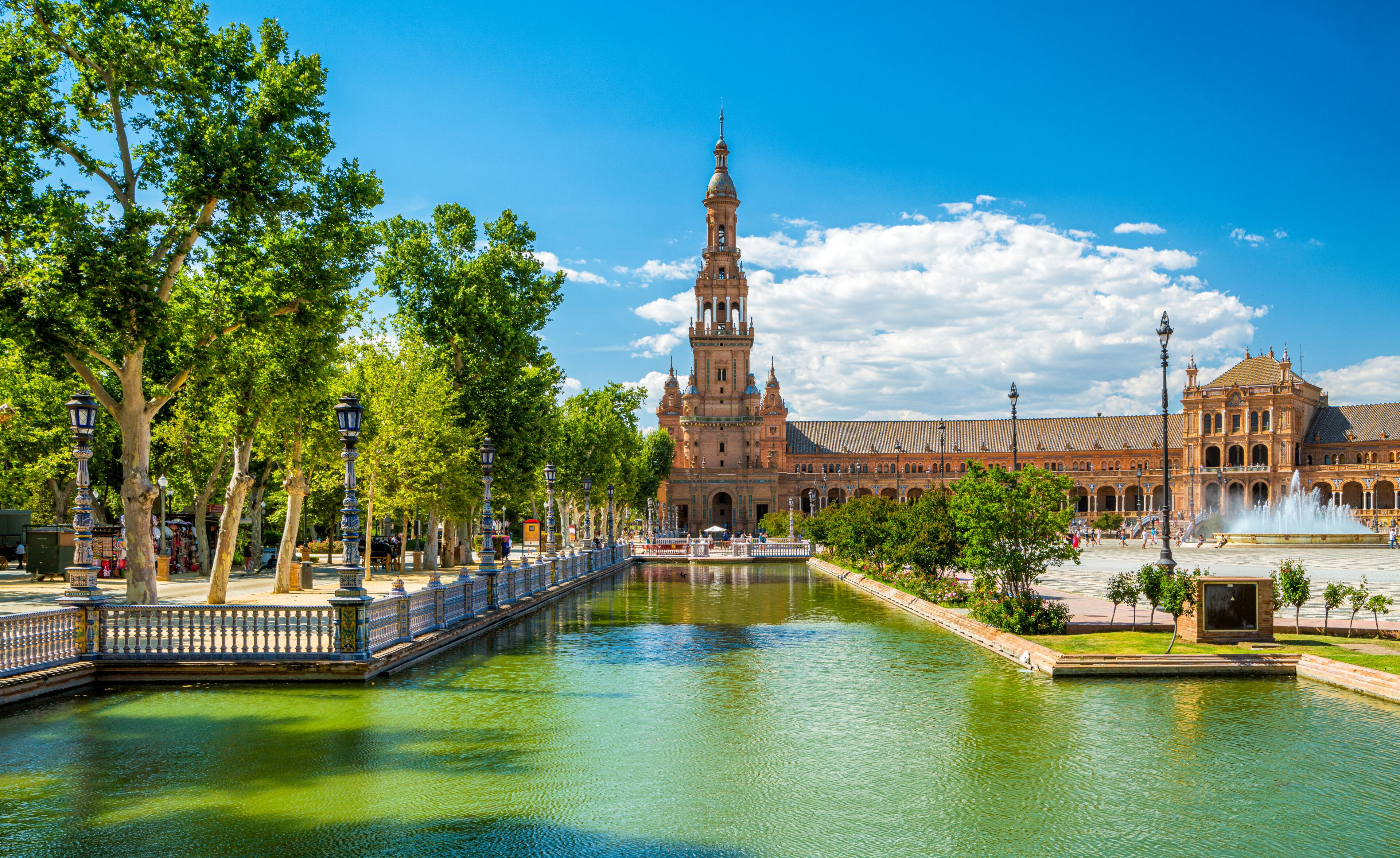 The beautiful Plaza de Espana in Seville on a sunny summer day. Andalusia, Spain.