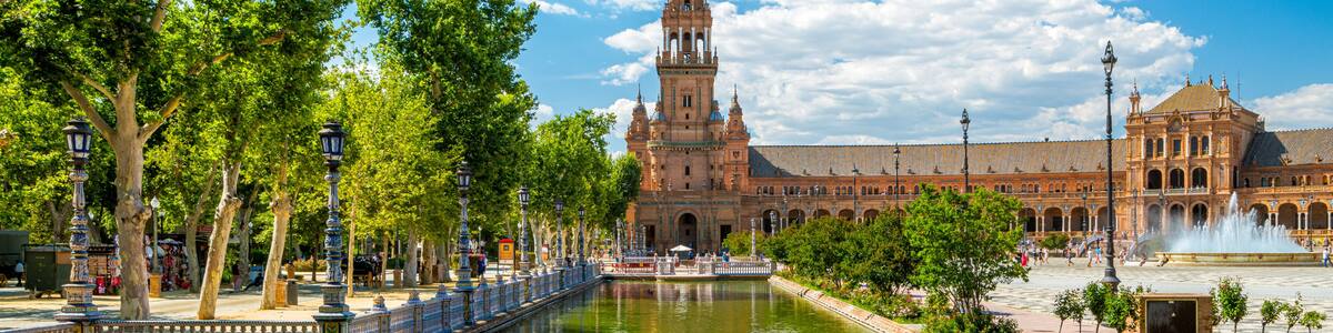 The beautiful Plaza de Espana in Seville on a sunny summer day. Andalusia, Spain.