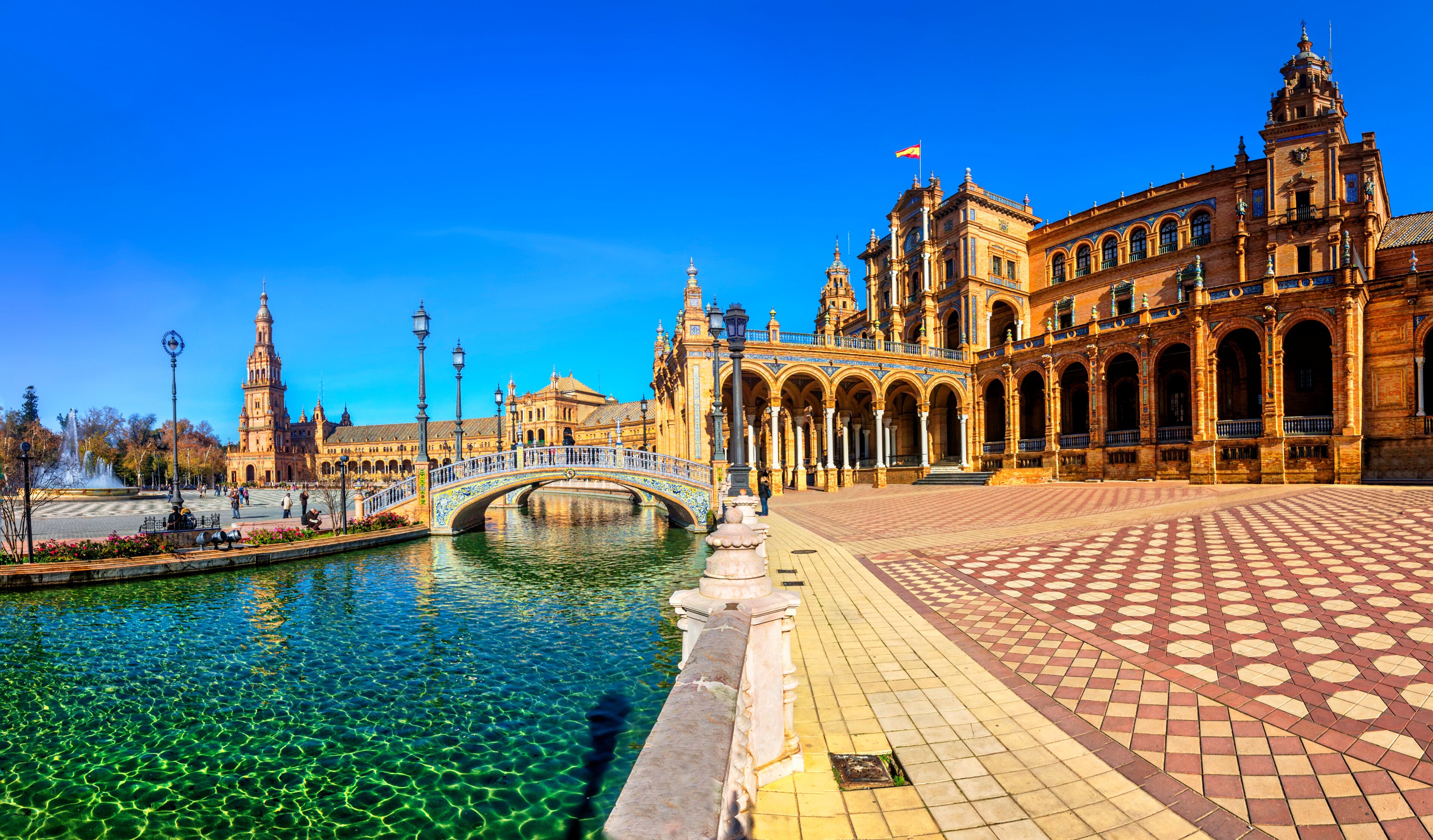Plaza Espana on sunny day. Seville (Sevilla), Andalusia, Southern Spain.