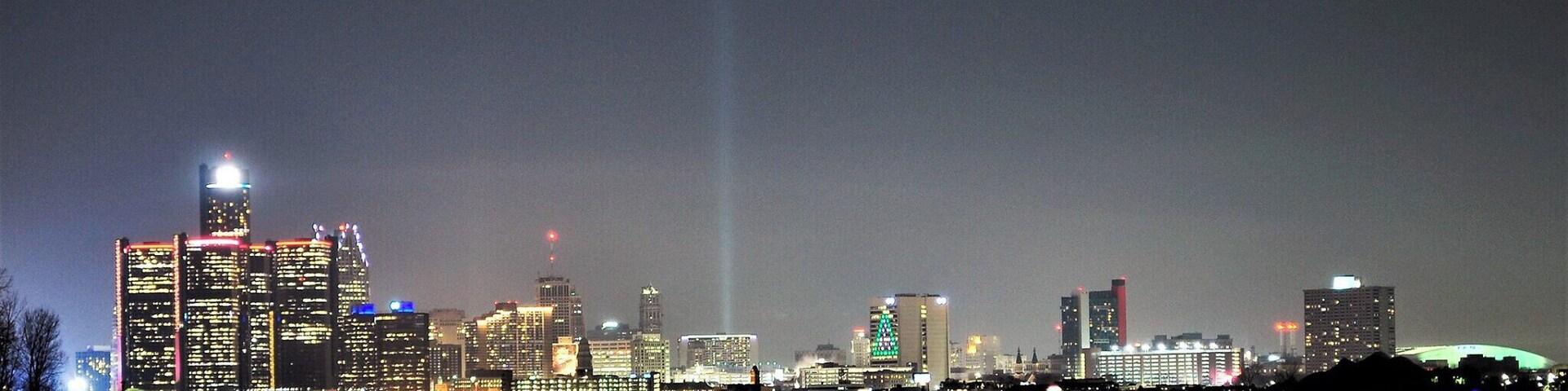 A calm night on the Detroit River.