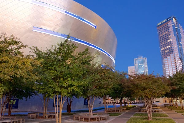 NASCAR Hall of Fame featuring a city, a garden and night scenes