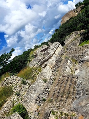 Ek Balam, now a protected ecological site in Mexico, was a predominant Mayan city between 550 AD and 850 AD with 12,000 inhabitants. The Acropolis, formerly a place of knowledge and learning, shown in the distance, features 106 steps to its peak.