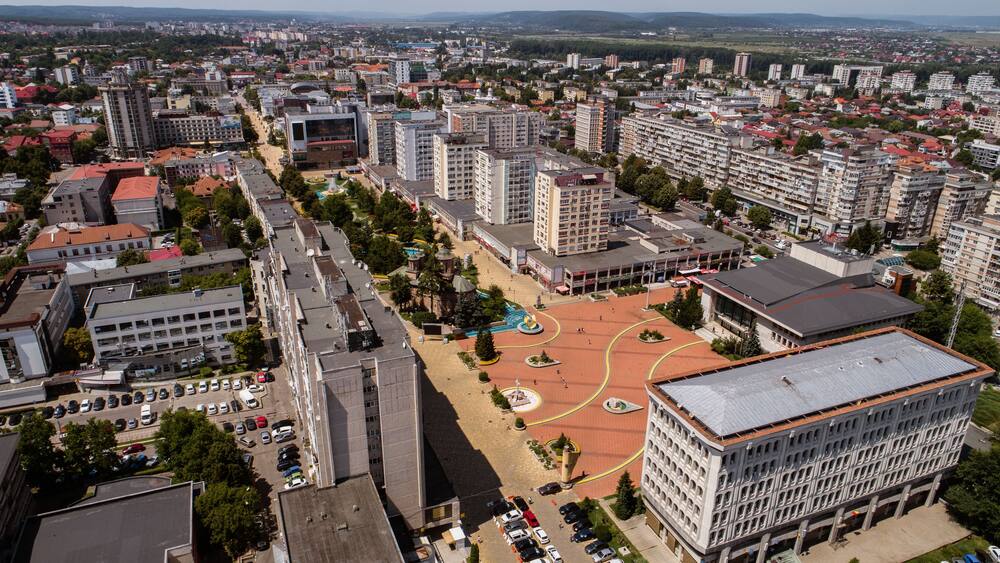 Aerial view of Pitesti, Romania on a sunny day