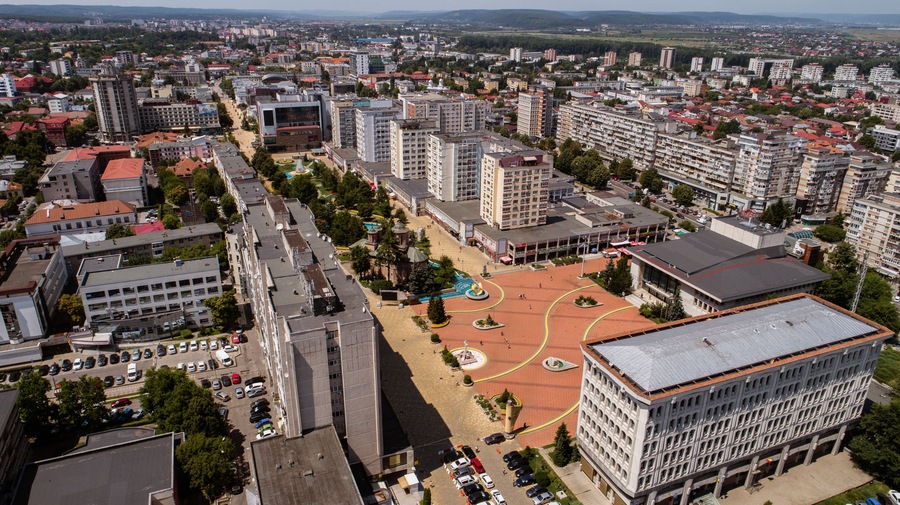 Aerial view of Pitesti, Romania on a sunny day