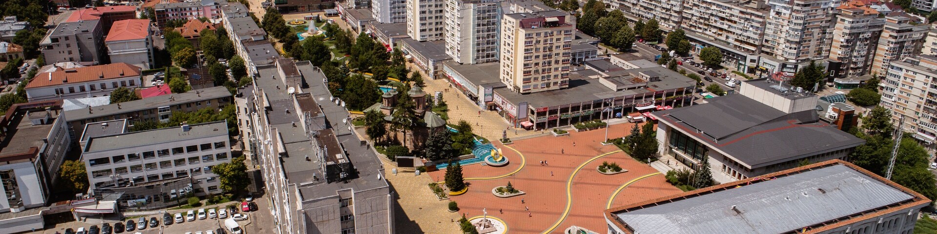 Aerial view of Pitesti, Romania on a sunny day