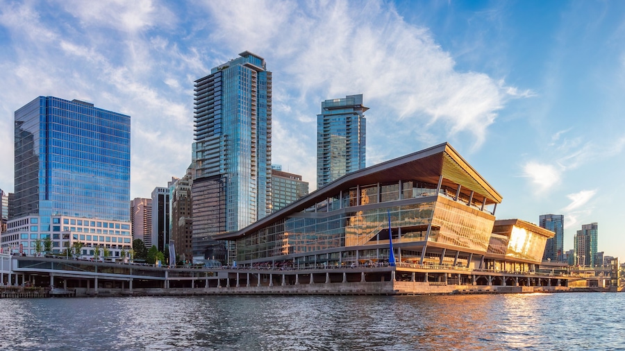 Canada Place and Downtown City Buildings in Coal Harbour, Vancouver, BC, Canada