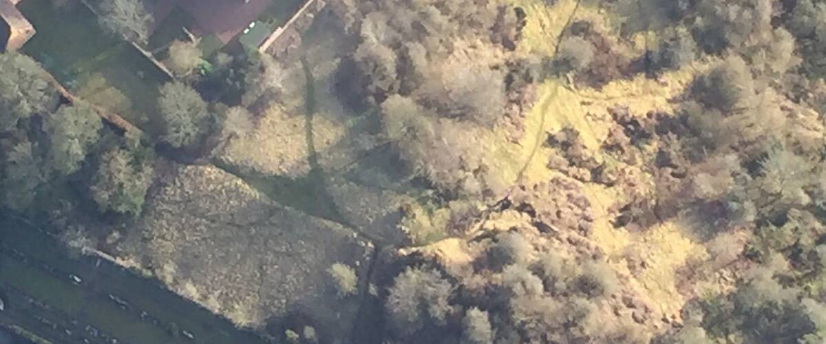 Rosslyn Chapel, hot air balloon view.