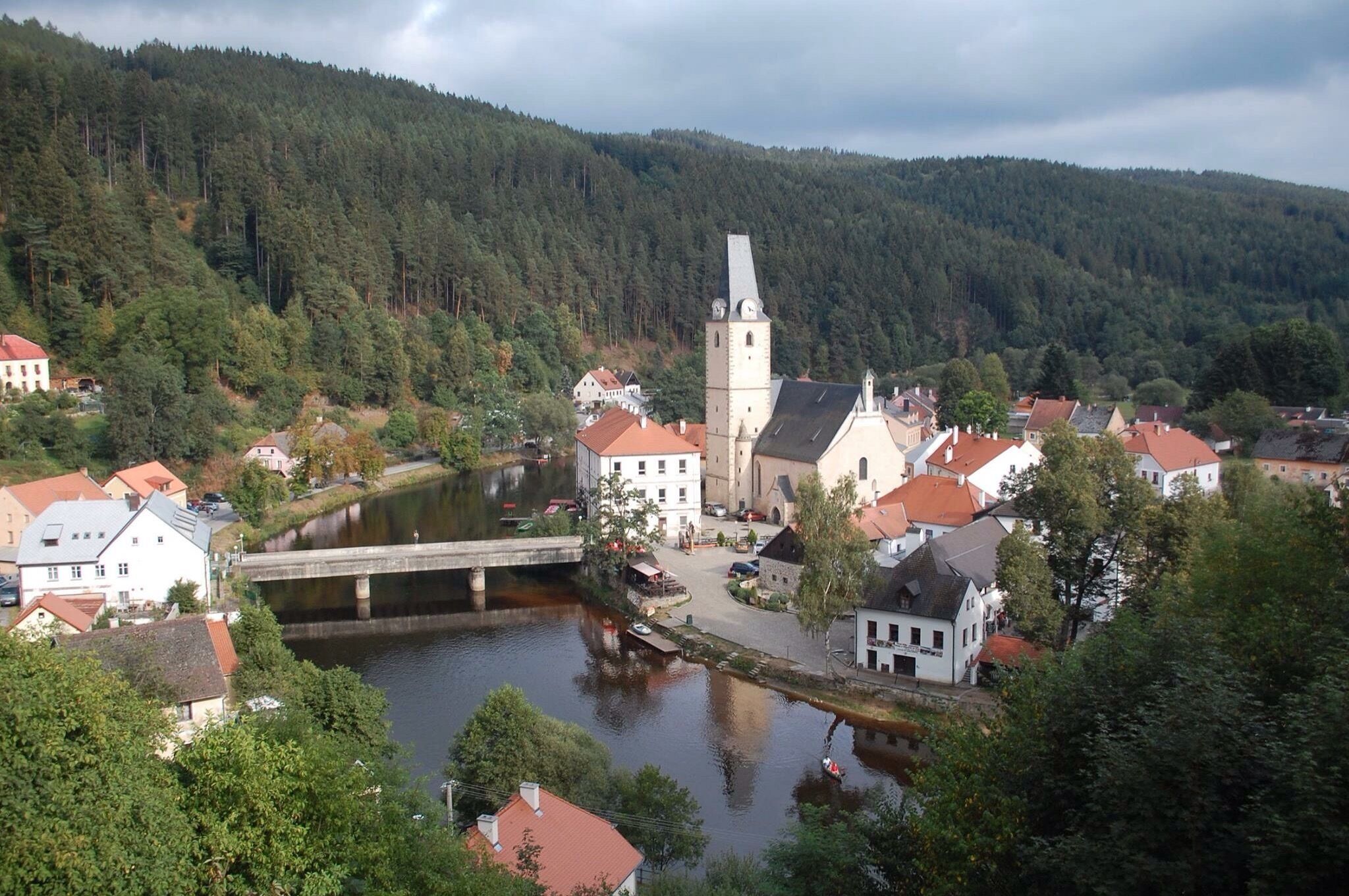 Picturesque town of Rožmberk nad Vltavou, a popular destination for people rafting Vltava River.

Plenty of places for eating and drinking, and a small campsite for tents.