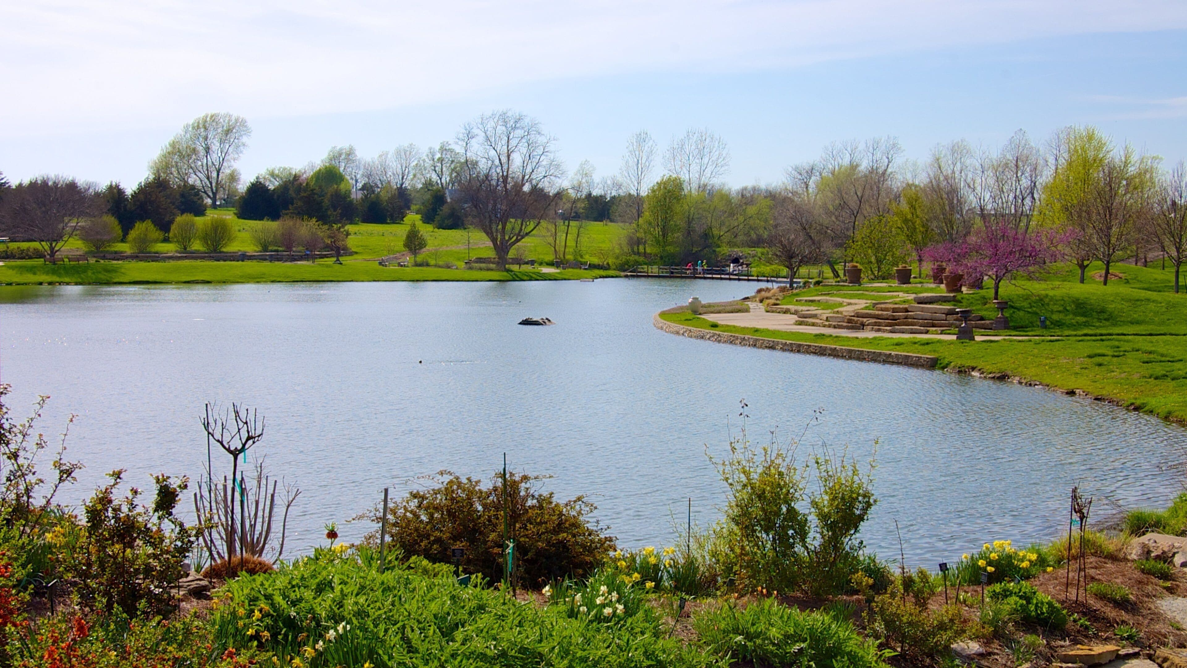 Overland Park Arboretum and Botanical Gardens que incluye vista panorámica, un parque y un lago o espejo de agua