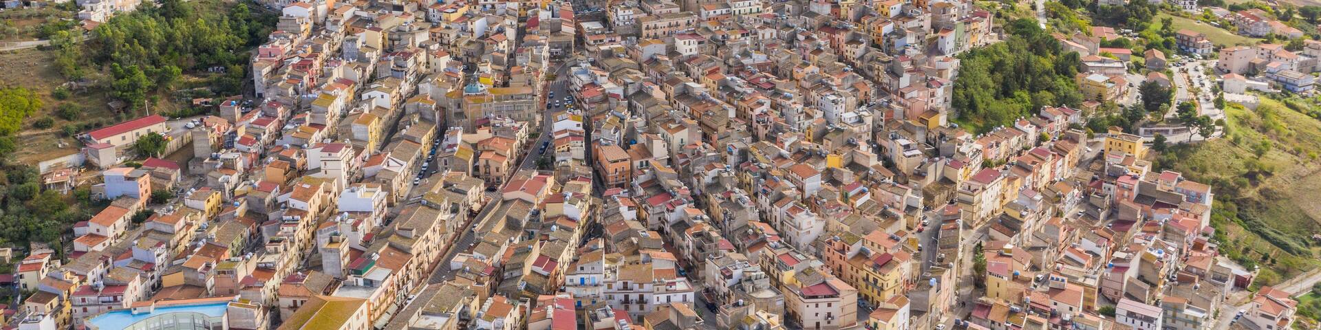 Aerial view of the picturesque town of Alia, Sicily, Italy.