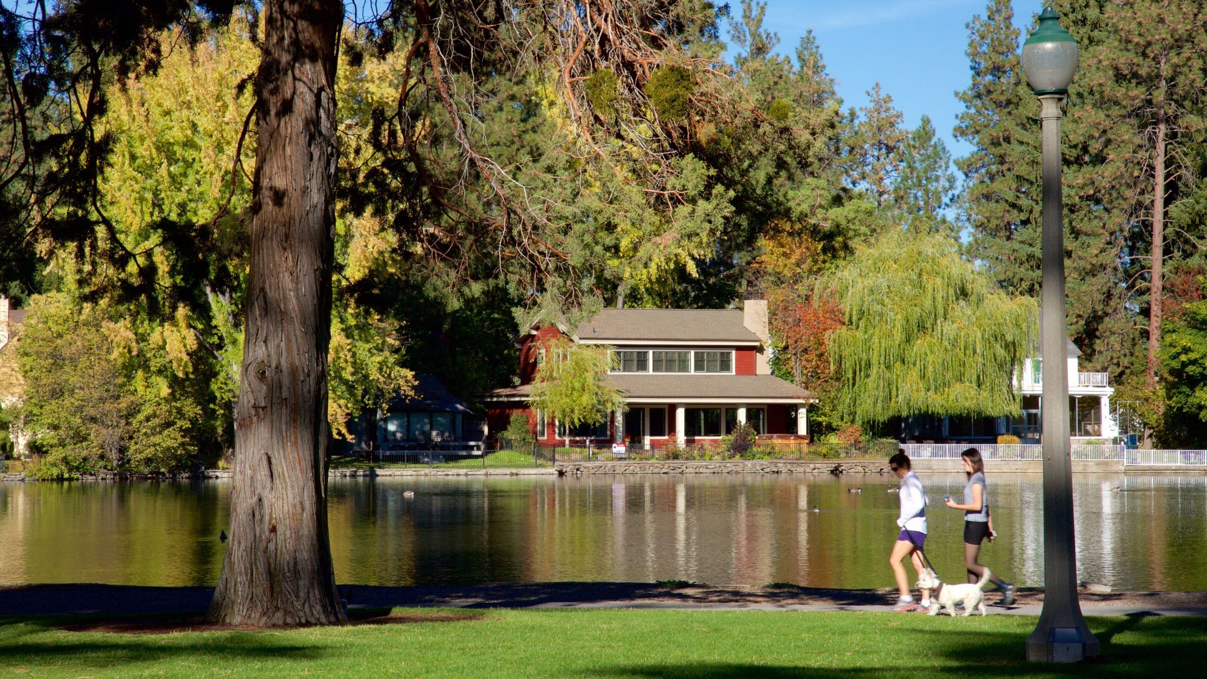Drake Park which includes a pond and a garden